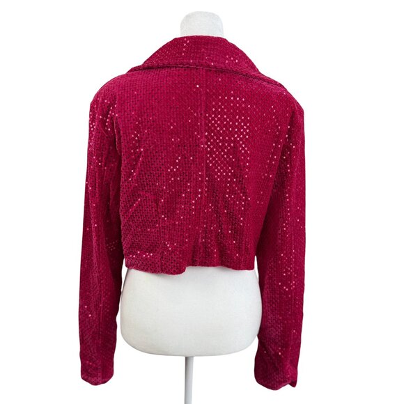 NWT Holiday Hot Pink Sequin Cropped Blazer - Picture 3 of 9